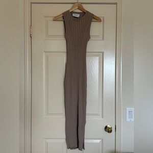 A.L.C. Ribbed Sleeveless Taupe Midi Dress